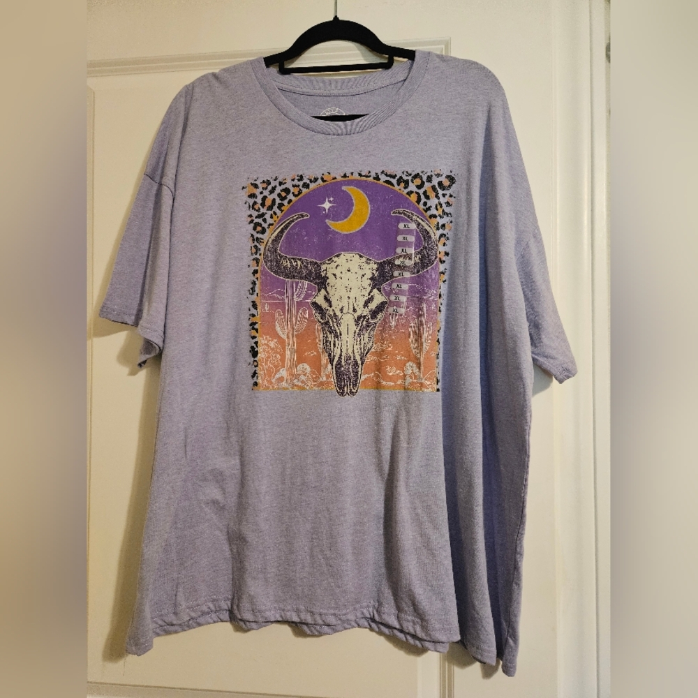 Nwt Lavender T-Shirt with Bull Skull and Moon Graphic